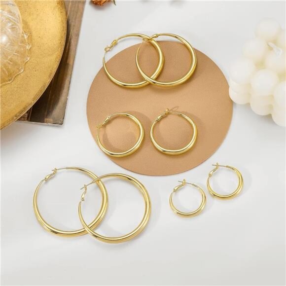 Gold Hoop Earrings for Women 925 Sterling Silver Hoop Earrings Hypoallergenic - Picture 3 of 7
